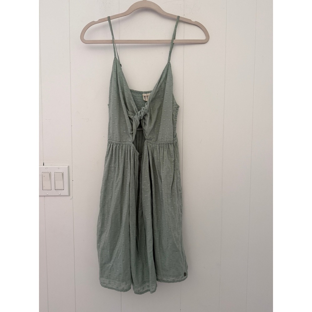 Roxy Sage Green Swiss Dot Tie Front Cutout Mini Dress Large